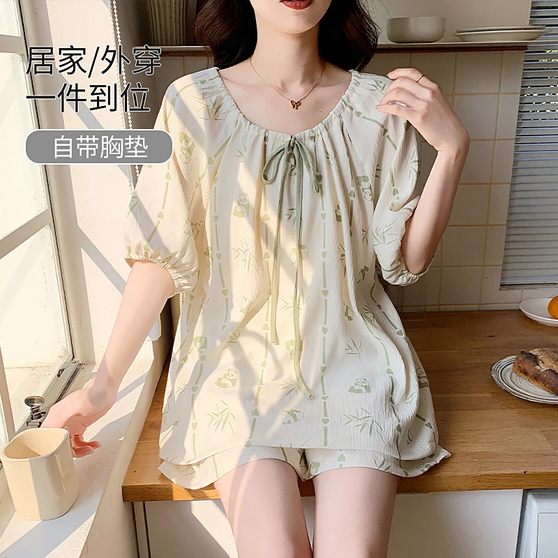 【专柜品质】睡衣女夏带胸垫公主风短袖短裤可外穿大码运动女士家居