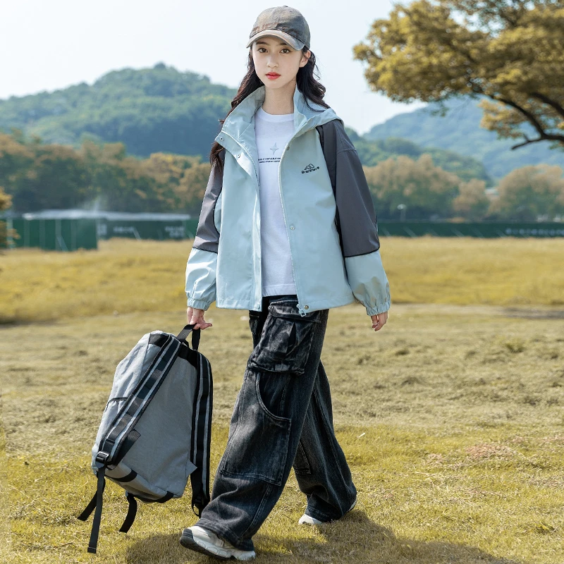 女童外套春秋2025新款春装中大儿童洋气冲锋衣韩版春季时髦拉链衫