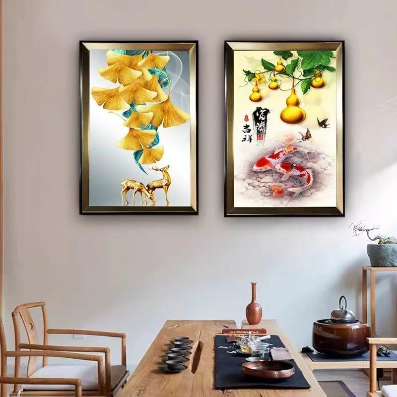 新中式壁画灯装饰画玄关过道楼梯间走廊卧室床头壁灯透明晶瓷画灯