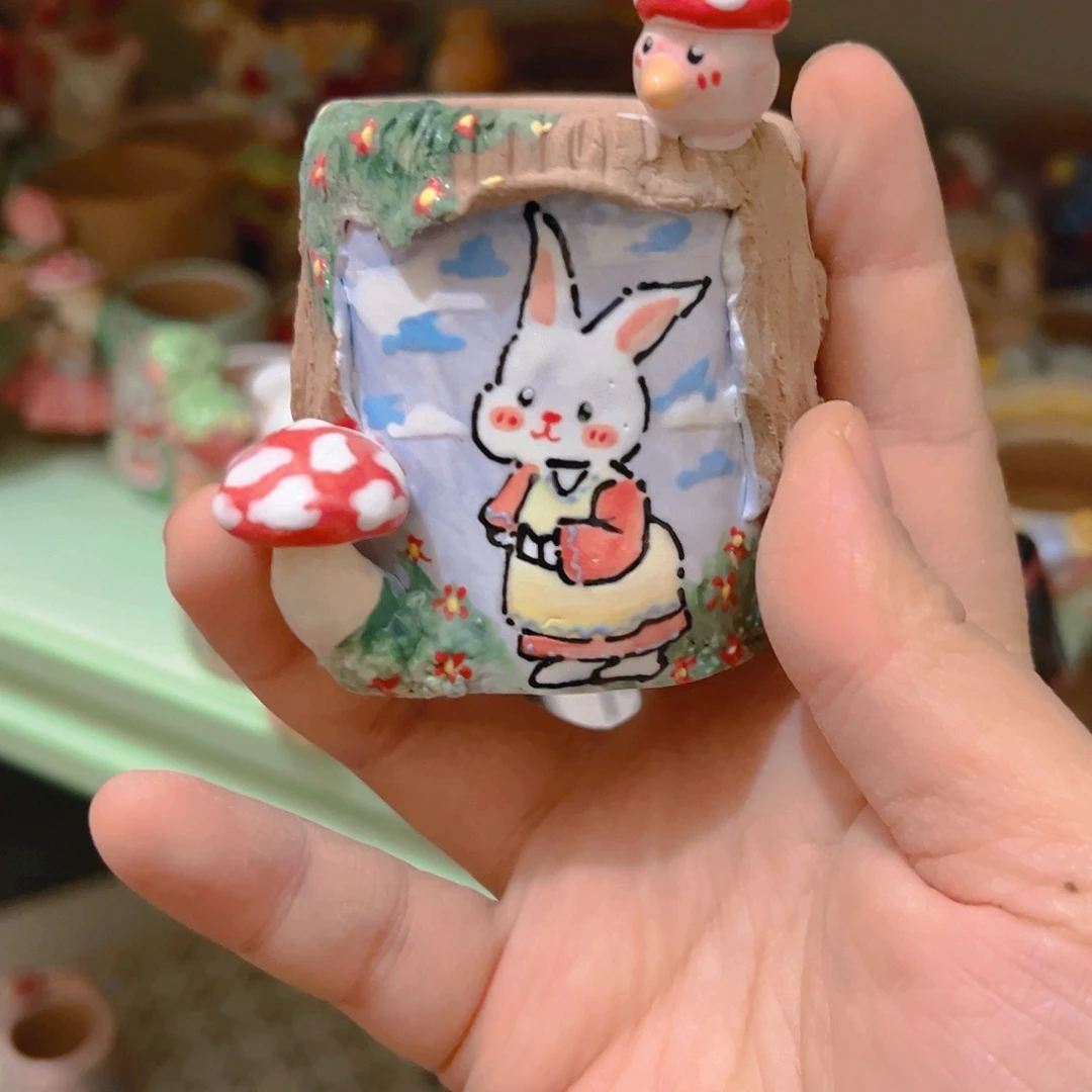 圣诞微瑕树桩兔子福福多肉花盆