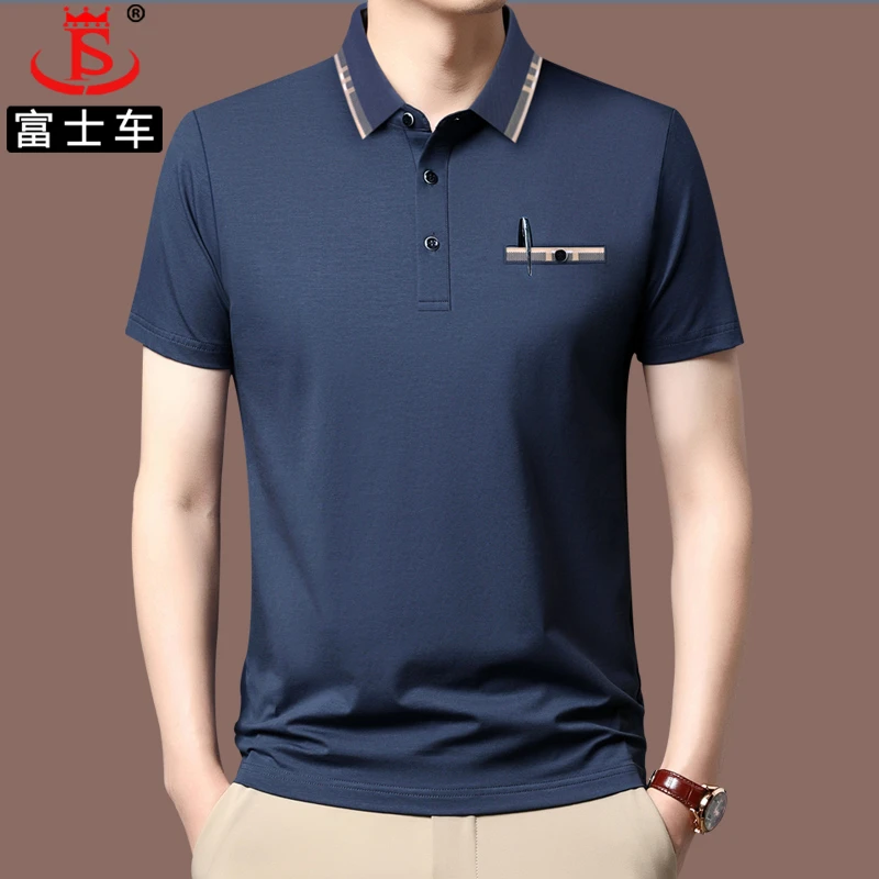 【纯棉】中老年男士短袖t恤夏季新款polo衫爸爸纯色带口袋品牌上衣