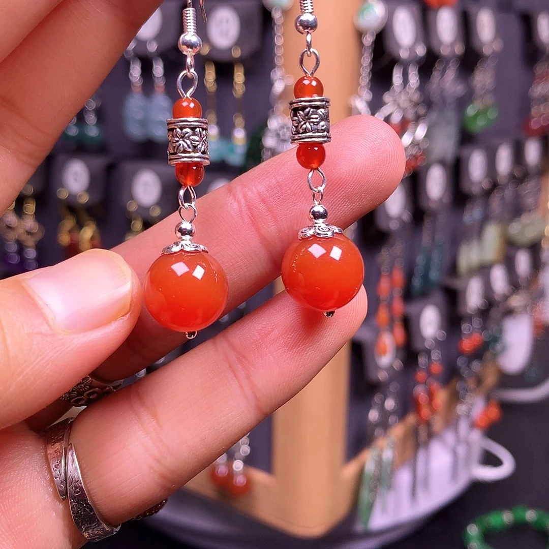 银S925镶嵌耳钉玛瑙/玉髓