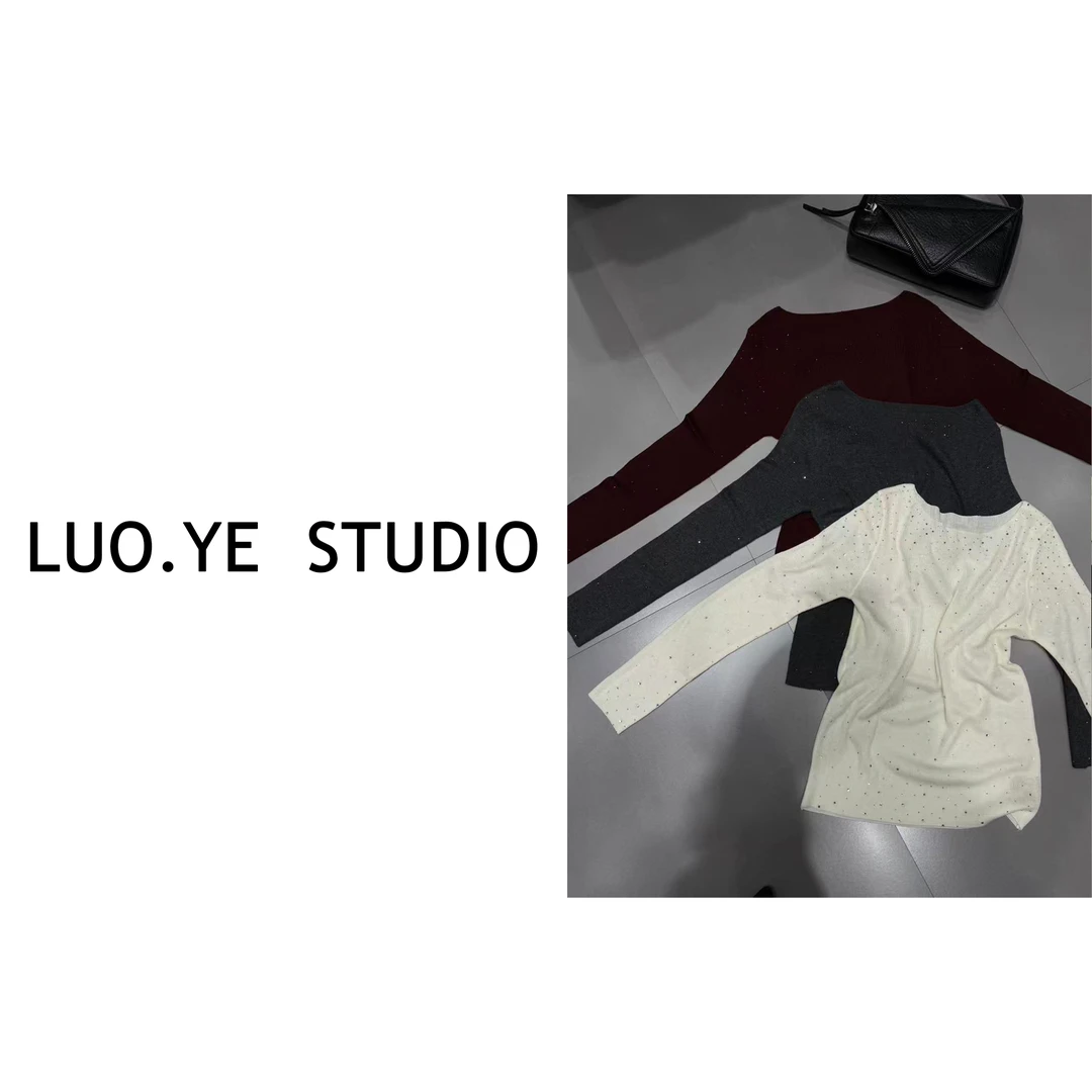罗爷 · 【冰川星辰】欧货超细羊毛烫钻上衣T恤长袖显瘦百搭休闲欧货
