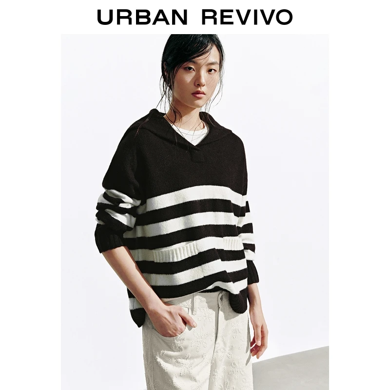 UR2025秋季新款女装休闲学院风撞色条纹针织衫UYL950205