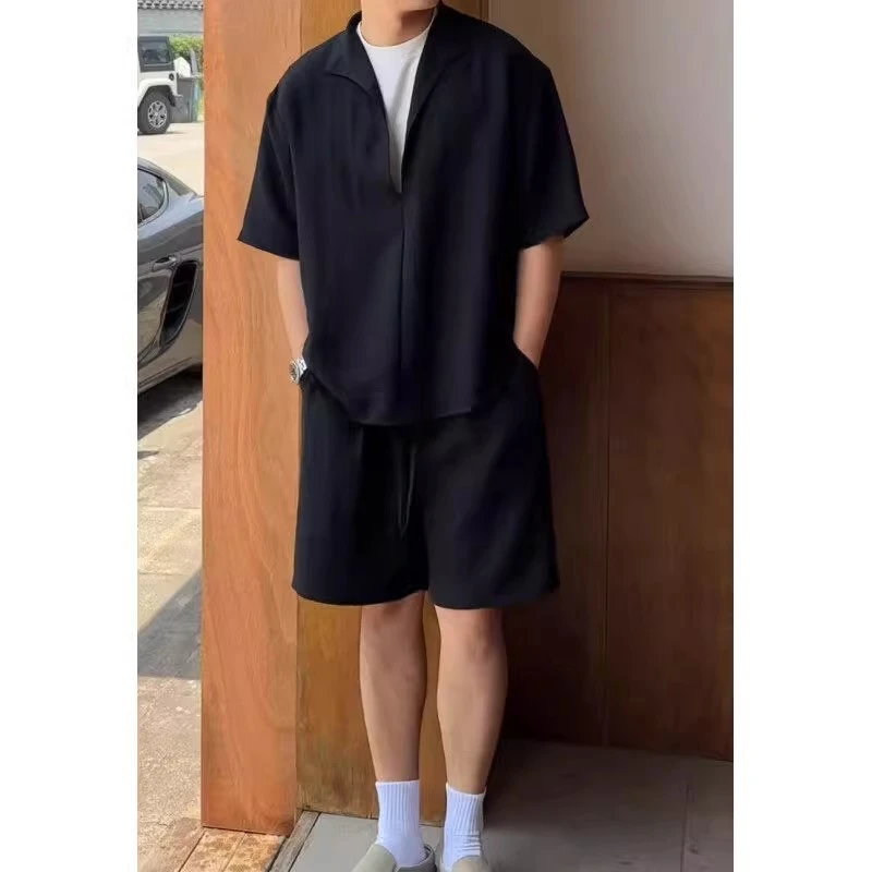 老钱风短袖衬衫套装男士2025夏季新款轻薄透气度假风休闲裤两件套