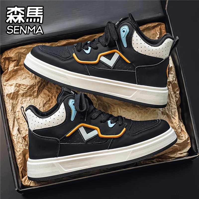 SENMA/森马高帮男鞋2025秋季新款百搭休闲板鞋运动厚底增高小白鞋