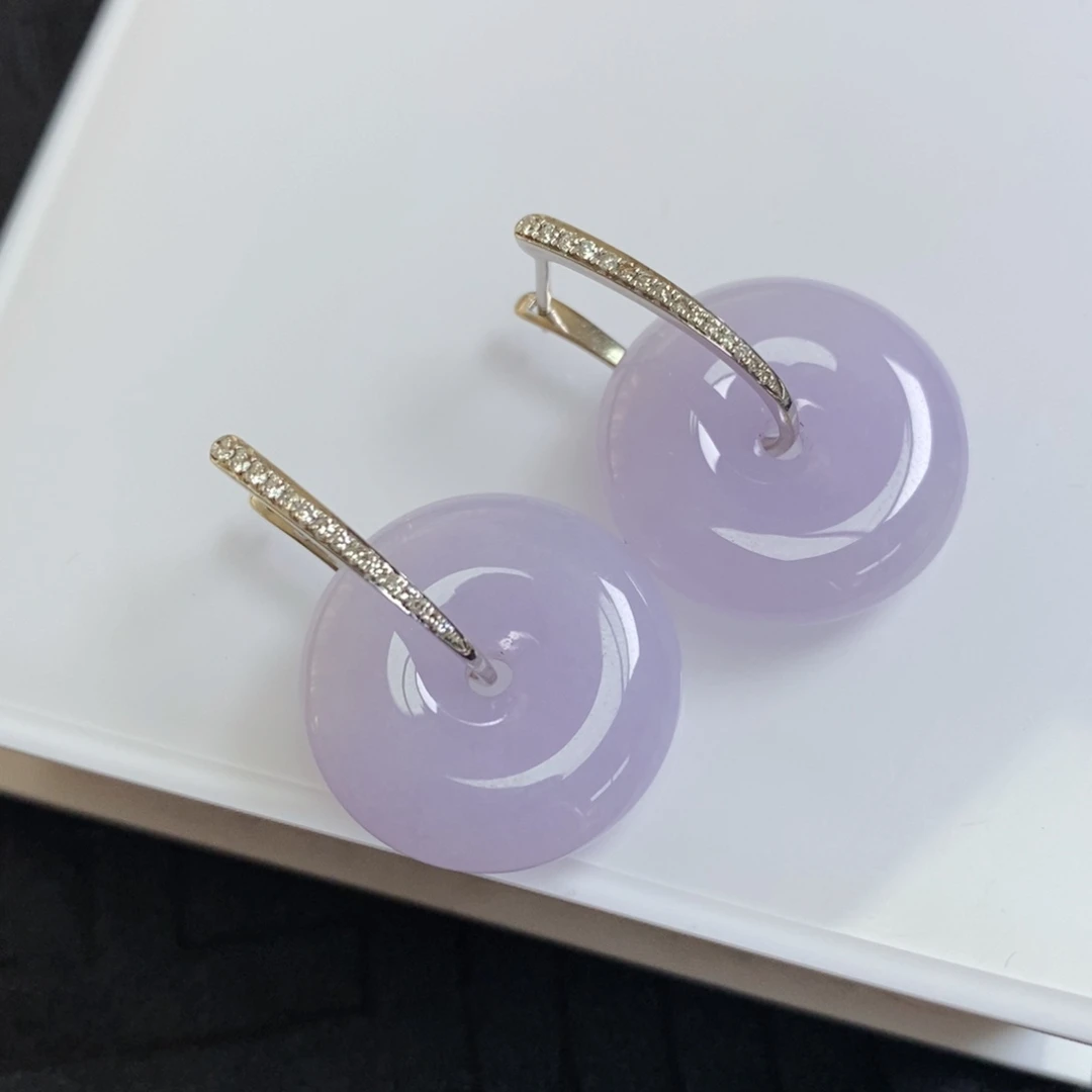 翡翠18K金镶嵌耳饰耳包➕紫扣子