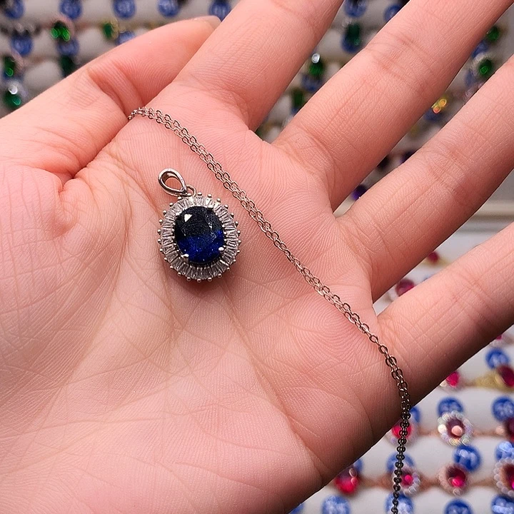 蓝宝石吊坠(赠链)银S925镶嵌11