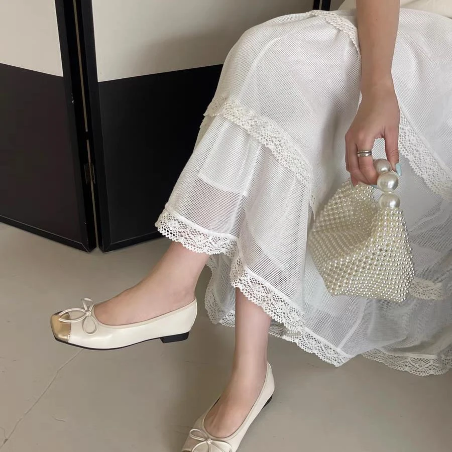 蝴蝶结单鞋女平底2024新款仙女浅口法式软底芭蕾瓢鞋秋奶奶鞋1801