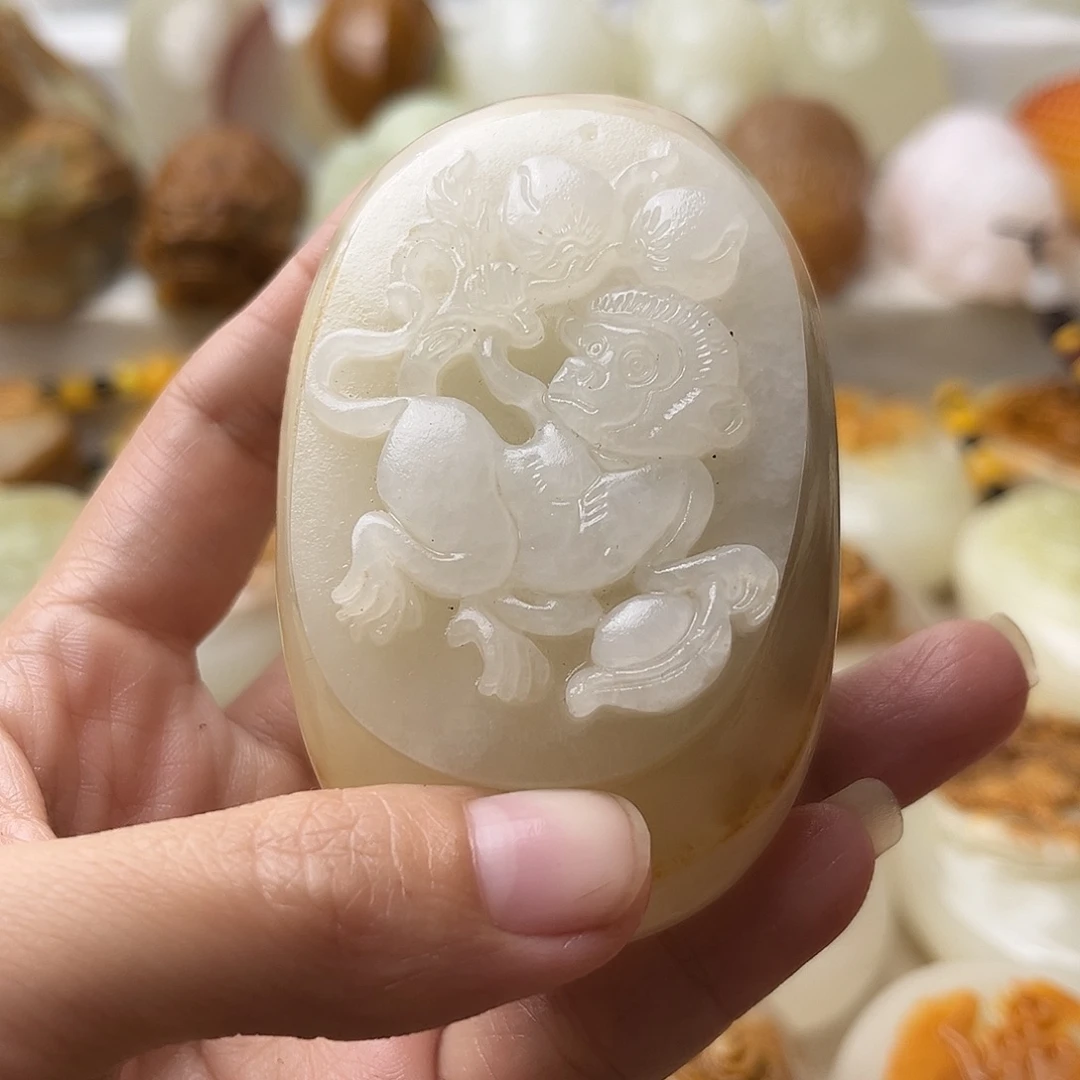 石材方解石手把摆件不退换猴