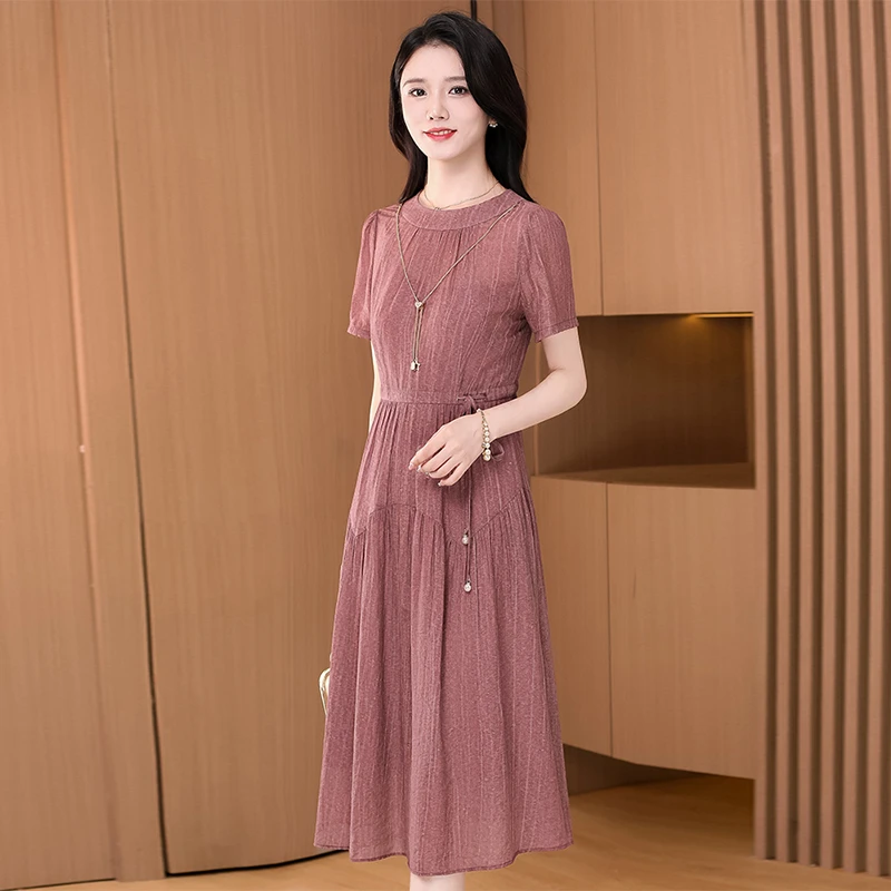 高端洋气纱料连衣裙女夏季2025气质气场强大轻奢高级感十三行品牌