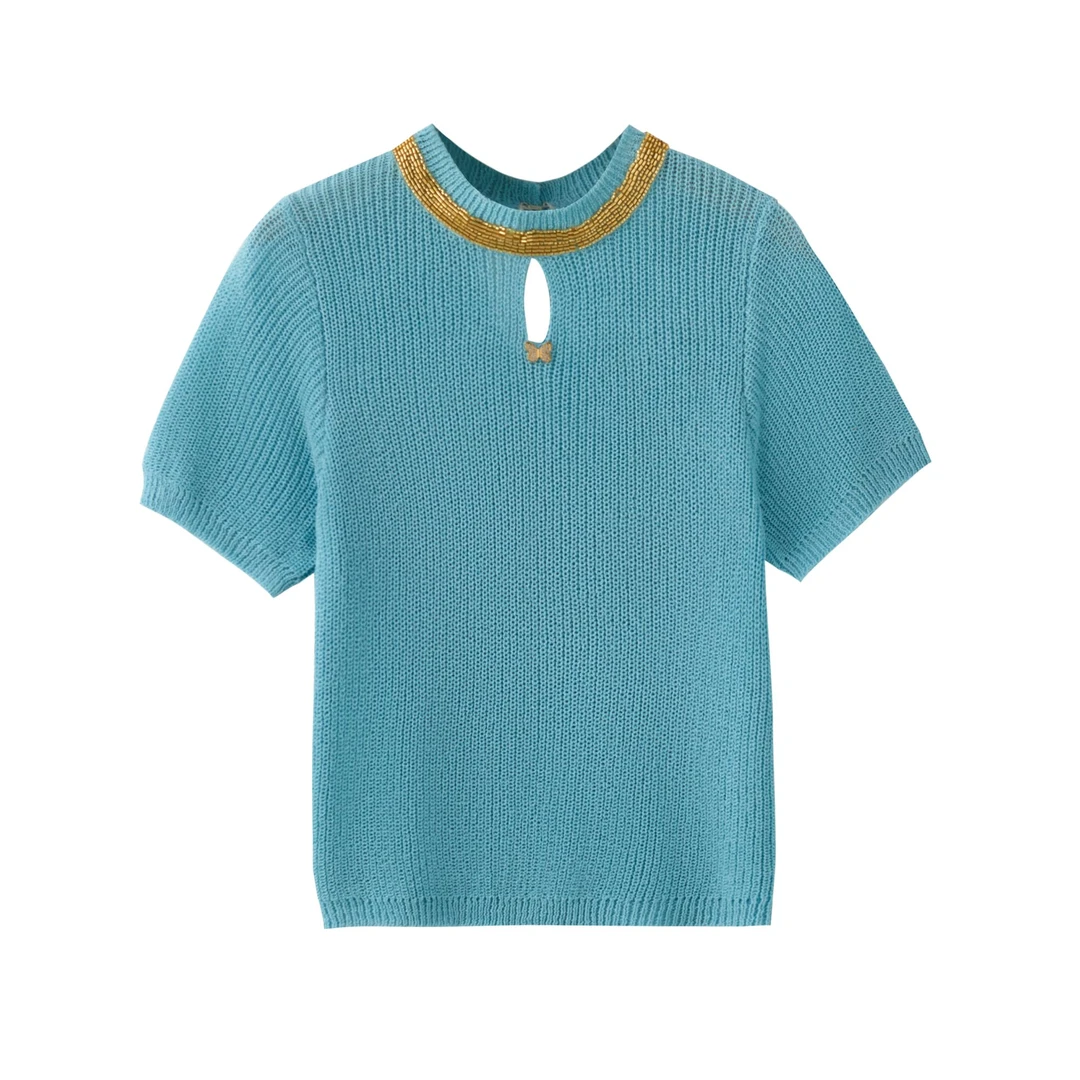 2025金链条夏季新款重工领法式针织长袖新款气质毛衣女款