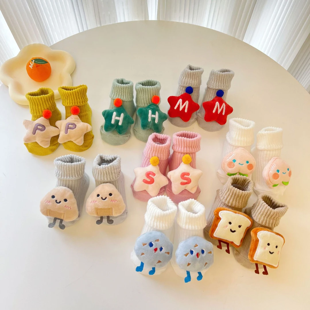 春季新款新生儿袜子 可爱宝宝地板防滑袜 卡通竖条婴儿A类中筒袜