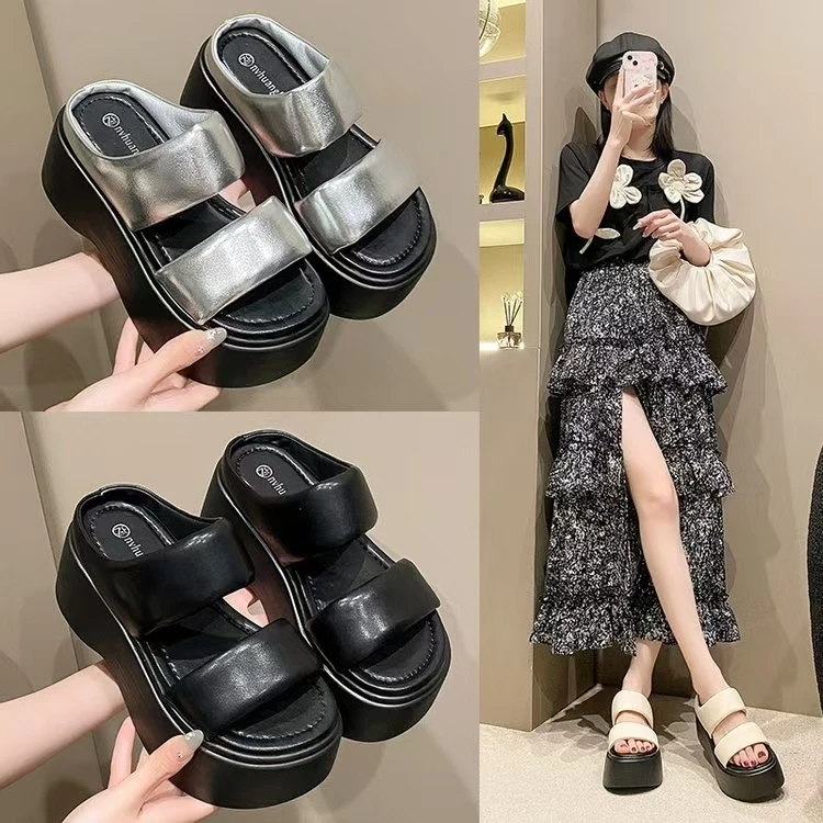 欧版小个子增高夏季厚底百搭凉鞋防滑女潮凉拖鞋露趾休闲网红