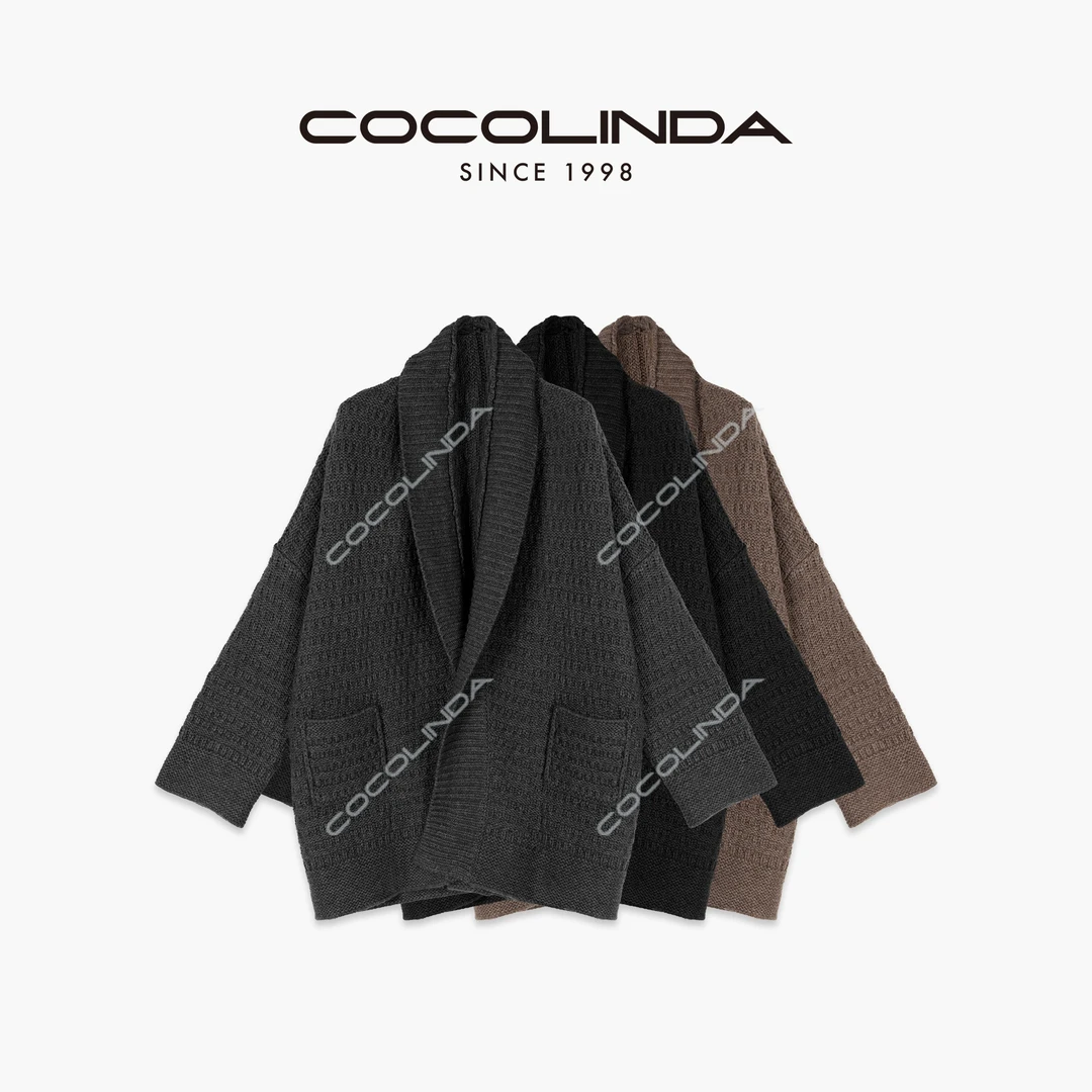 COCOLINDA | 法式绵羊毛7针工艺围巾领花中长款慵懒针织外套S2154