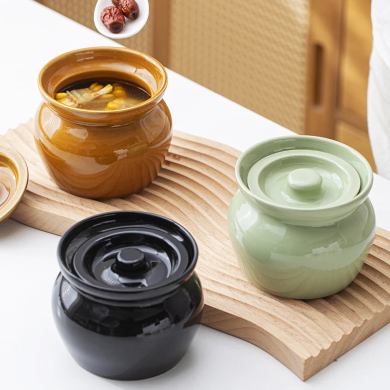 瓦罐炖盅隔水炖一人食蒸蛋炖罐带盖汤罐中式沙县小吃陶瓷煨汤汤盅