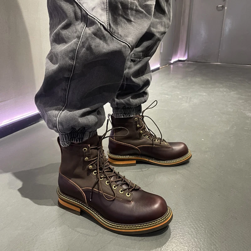 马丁靴男款冬季短脸工装靴复古骑行靴加绒加厚皮毛一体东北雪地靴