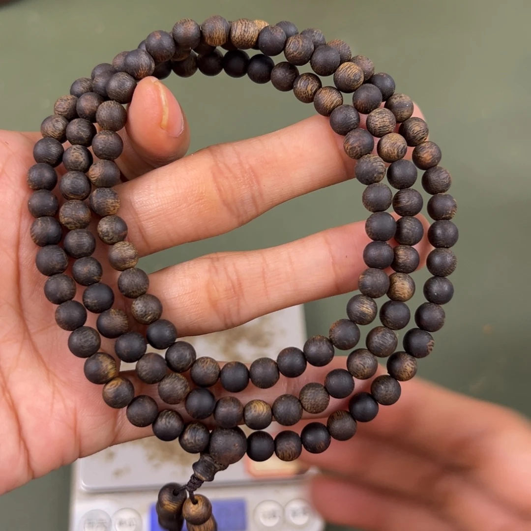 沉香手串透顶绿卡6/17g沉水多圈