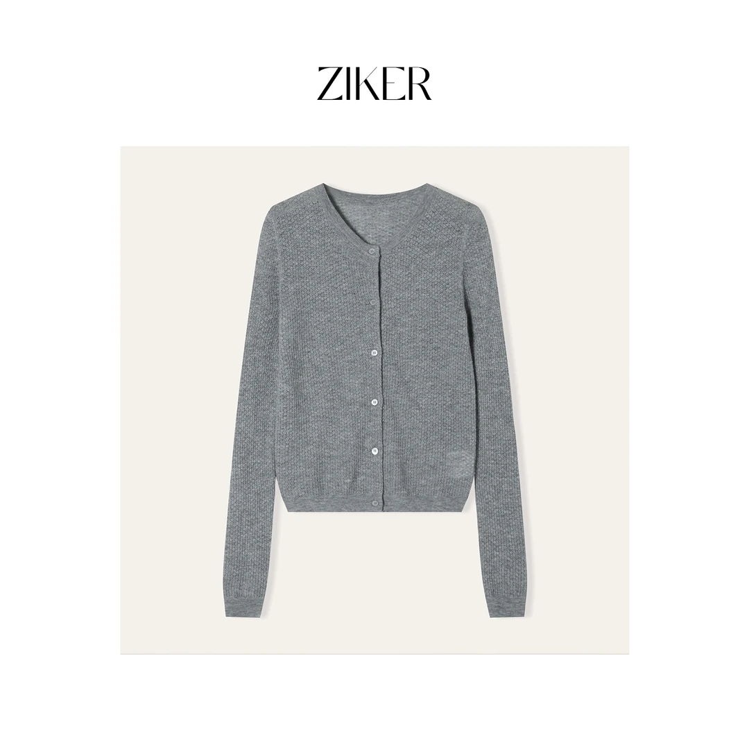 ZIKER｜菠萝纹小菱格排扣短款羊毛开衫（干洗、羊毛洗衣液手洗）