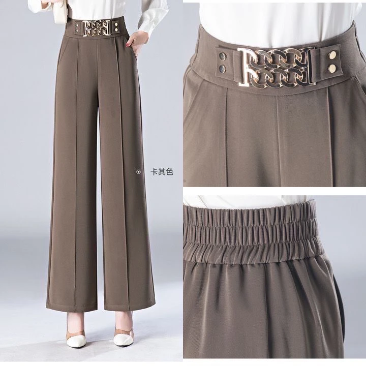 2025网红同款灰色百搭坠感阔腿裤春夏新款万能松紧高腰大码女裤
