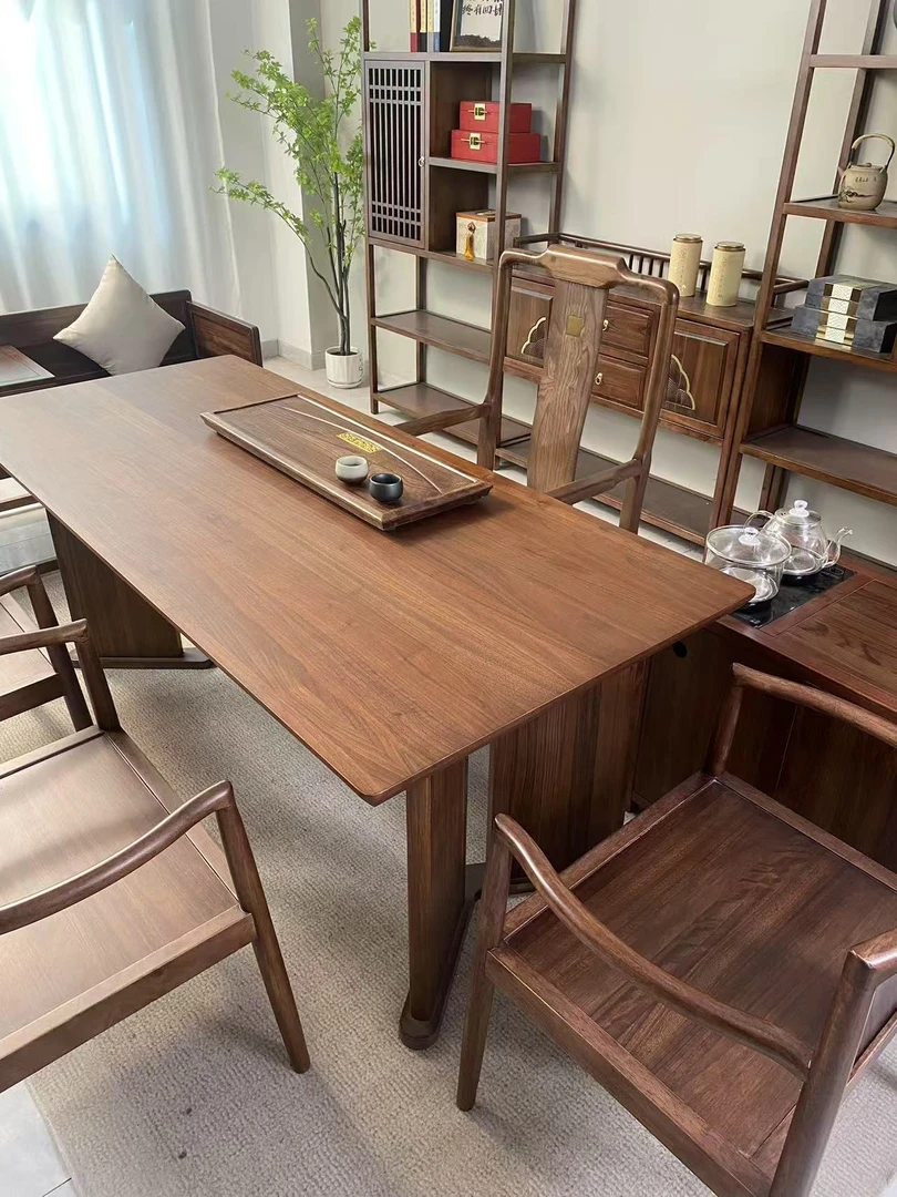 （直播专属）新中式全实木北美胡桃木实木茶桌书房泡办公室茶桌椅