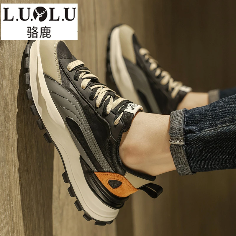 骆鹿男鞋夏季高级感百搭青少年跑步运动休闲厚底增高阿甘老爹鞋
