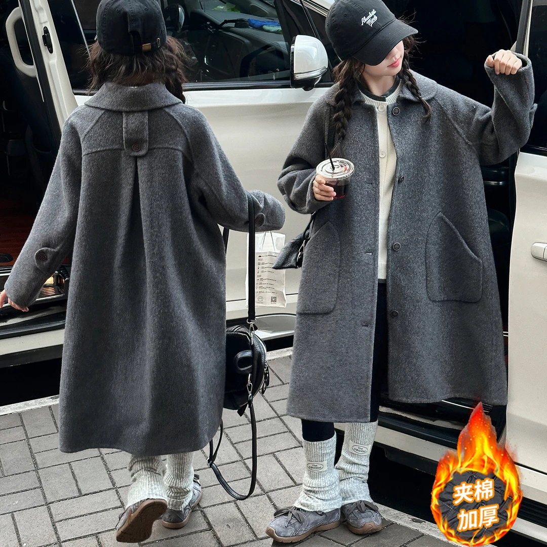 长款女童呢子大衣大童夹棉秋冬气质显瘦加厚毛呢外套保暖韩版冬装