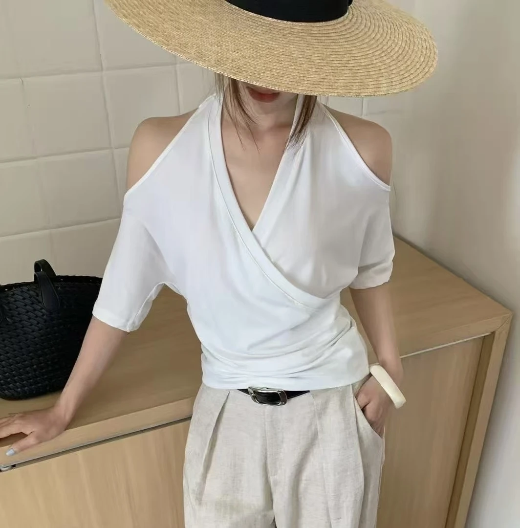 常规款短袖速干杂志风修身型T恤系带白色显瘦修身气质百搭纯色