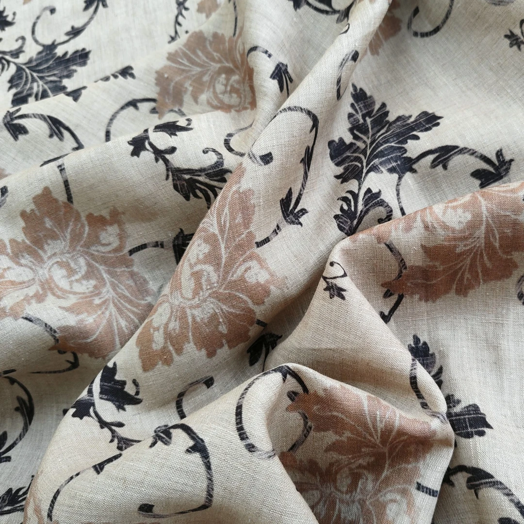 【花间旧事】复古印花雨露麻韩版休闲套装裤子裙子袍子衬衫面料