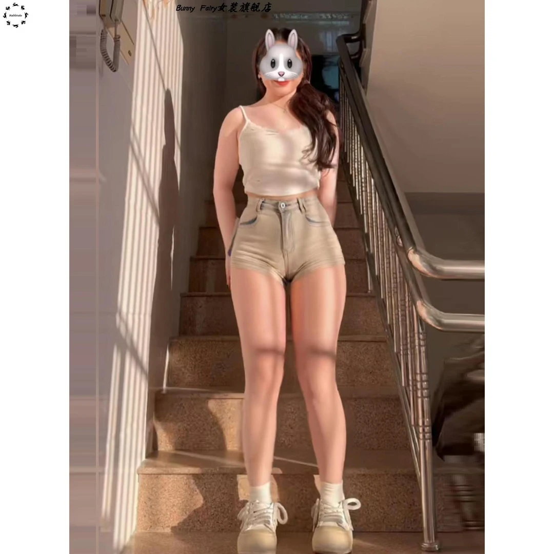 辣妹牛仔短裤女夏季胖mm显瘦包臀修身紧身小个子热裤裤子