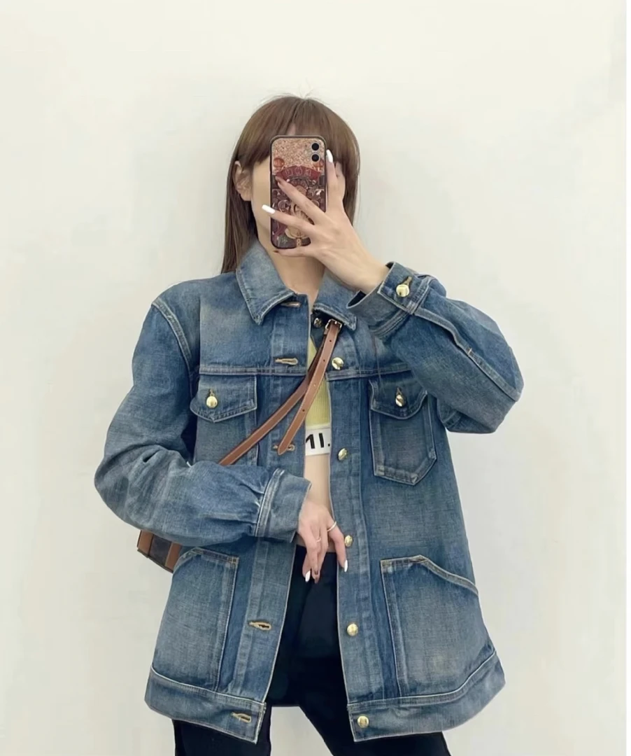 未使用 Celine/思琳  cc406 棉 蓝色丹宁牛仔外套 M码