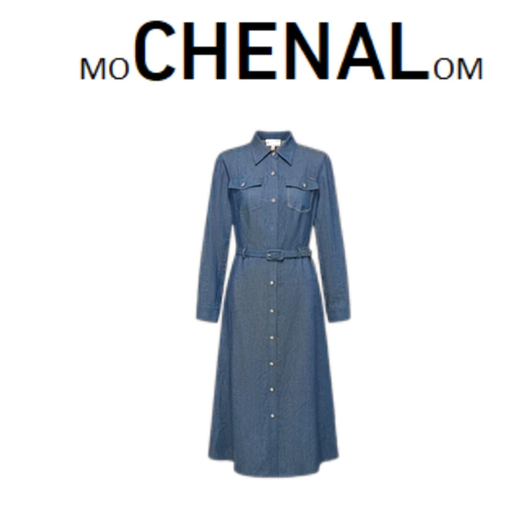 MOCHENALOM长袖女士牛仔连衣裙时尚收腰减龄秋季女士蓝色11049