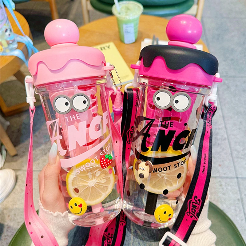 大容量可爱清新吸管水杯女生高颜值新款带茶隔塑料杯学生运动杯子