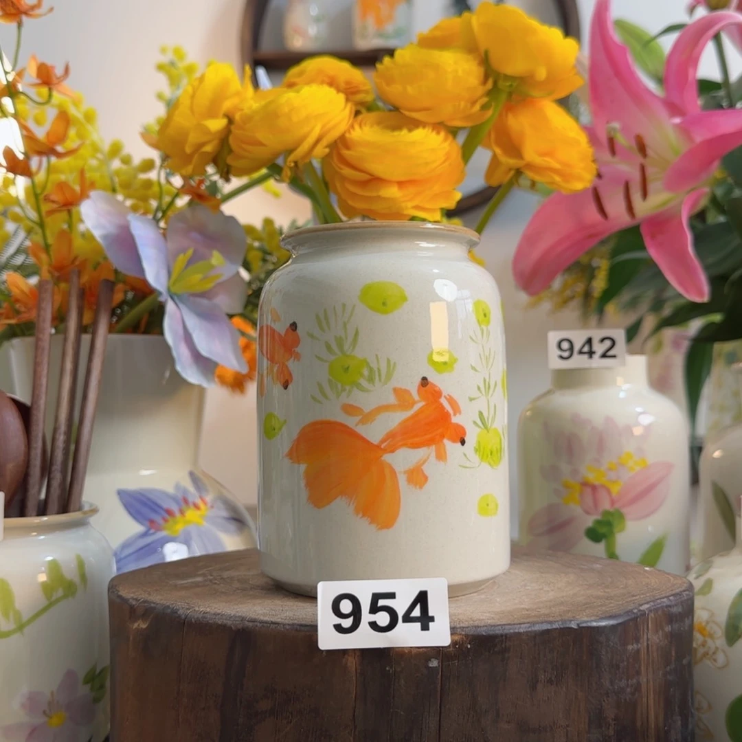 摆件景德镇原创陶瓷手绘小花瓶摆件无孔