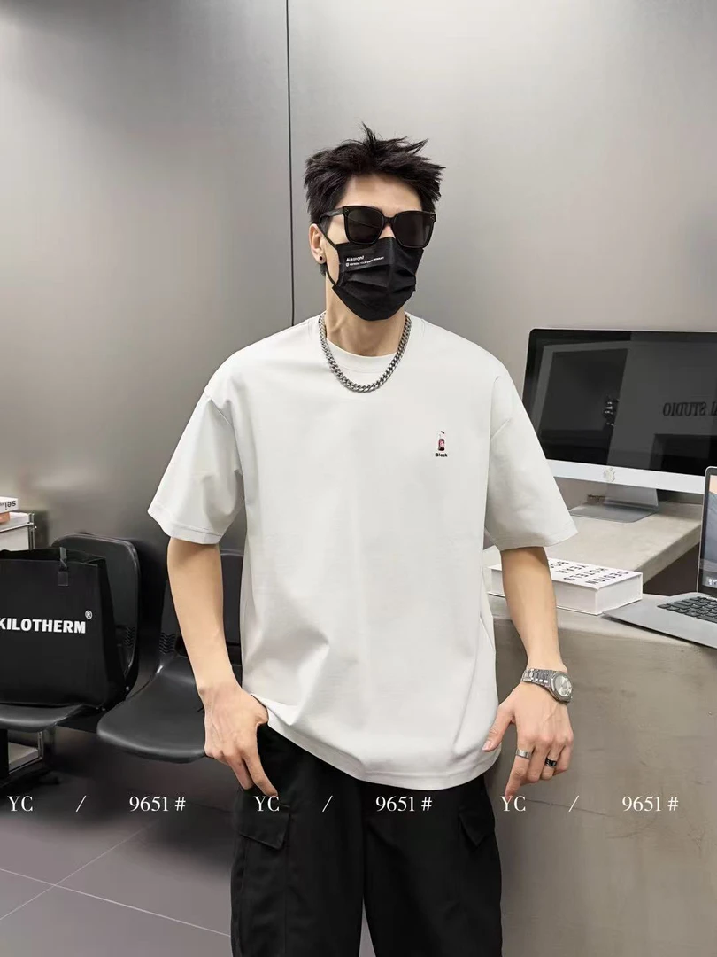 夏季新款印花短袖男士时尚休闲百搭圆领简约宽松纯色