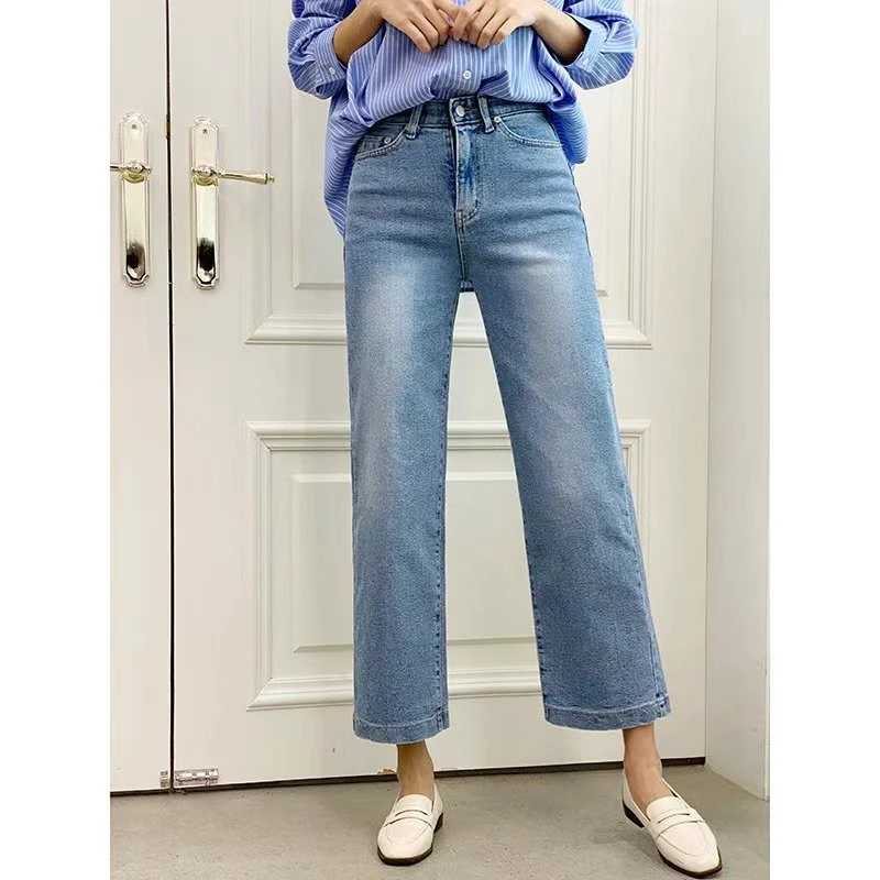 韩国显瘦牛仔裤高腰直筒九分裤