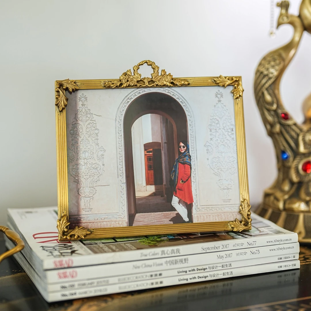 【奇居铜饰】高档黄铜雕花8寸相框客厅卧室书房照片框摆件#GY