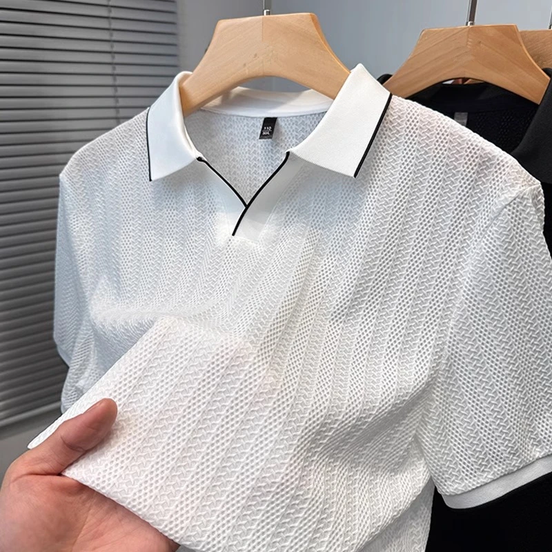 John Bunni冰丝镂空短袖t恤男士夏季新款休闲潮流速干时尚POLO衫