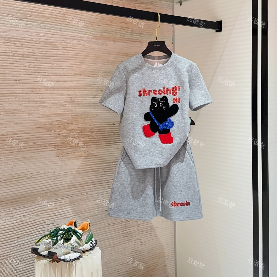 【宠粉价】时尚休闲重工高级灰快乐小黑猫套装裙两件套裙JC-A3598