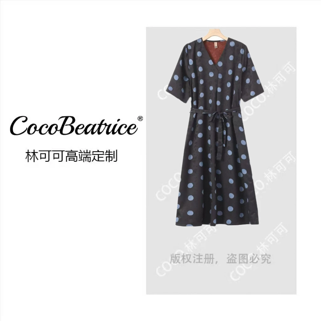 【COCO林可可】新款轻奢高级感显瘦国风百搭收腰波点连衣裙-F050
