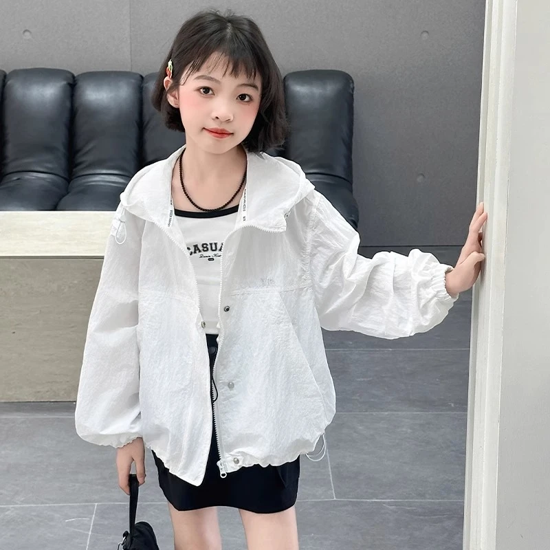 女童轻薄防晒衣夏季2025新款女孩连帽休闲皮肤衣儿童薄款防晒外套