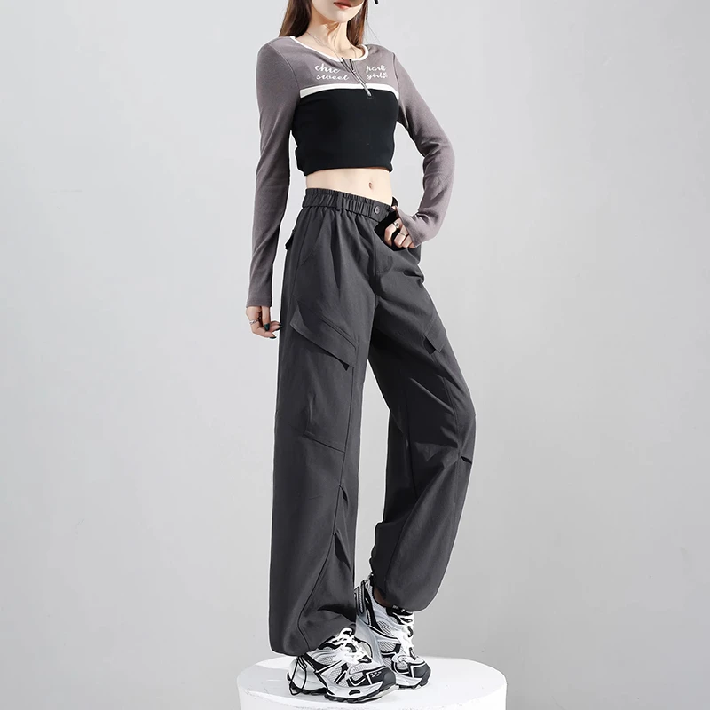 美式工装裤女秋季新款高腰降落伞休闲束脚阔腿裤登山运动裤春秋季