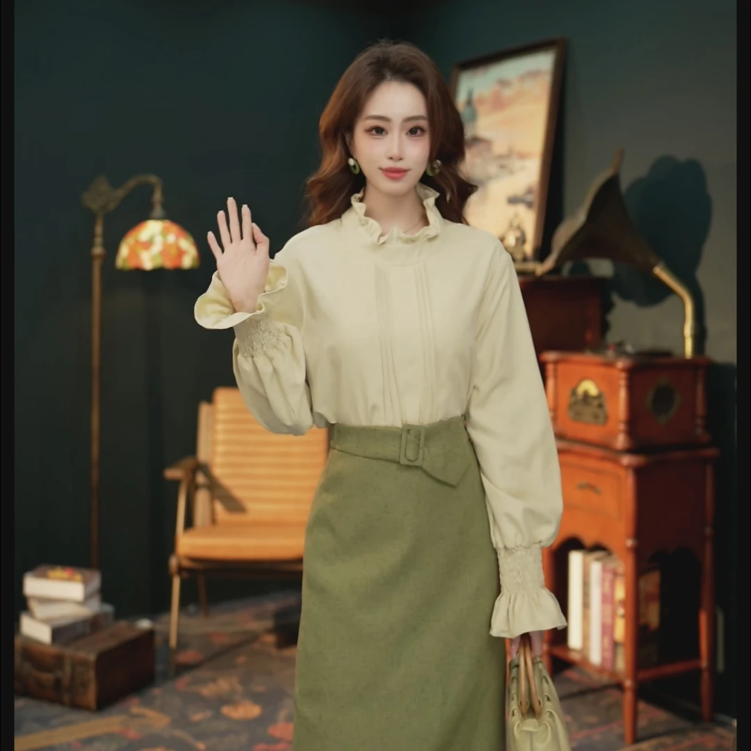 慧慧【花园早茶】气质百搭长袖衬衫女宽松显瘦上衣YE0706165