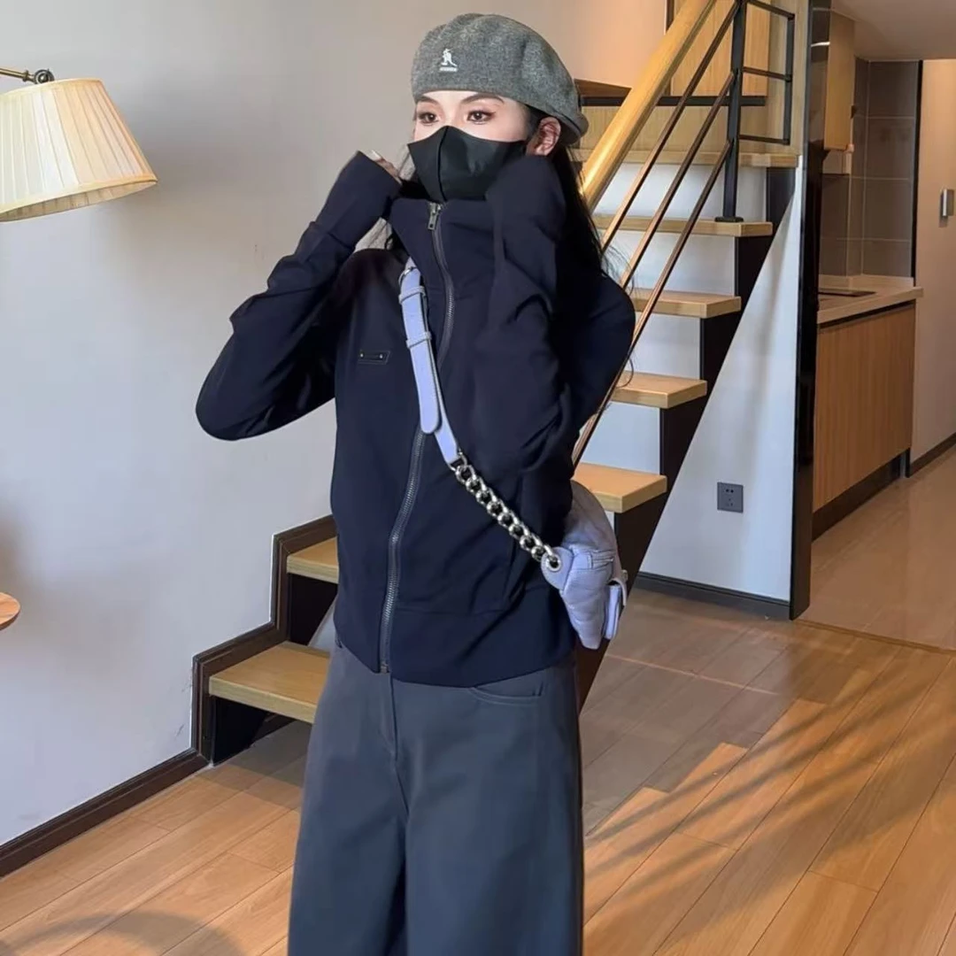 小个子纯色卫衣连帽立领ins拉链保暖不褪色设计师薄款长袖设计感