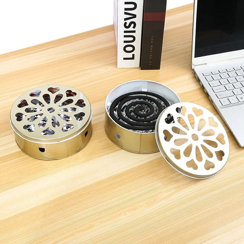 新款手提蚊香盒家用不锈钢蚊香托盘防飞灰蚊香盒带盖镂空蚊香架