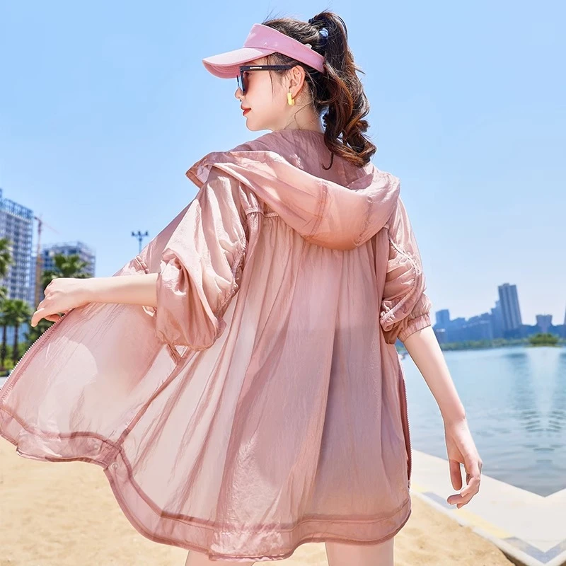 轻薄透气防晒外套女宽松大码2025年夏季小众设计款防晒衣度假开衫