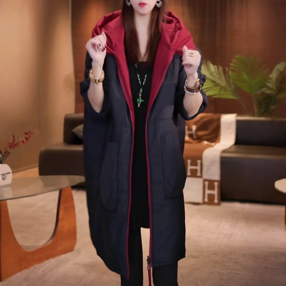 时尚加厚保暖棉衣外套女2025冬季新款气质宽松显瘦双面穿连帽棉服