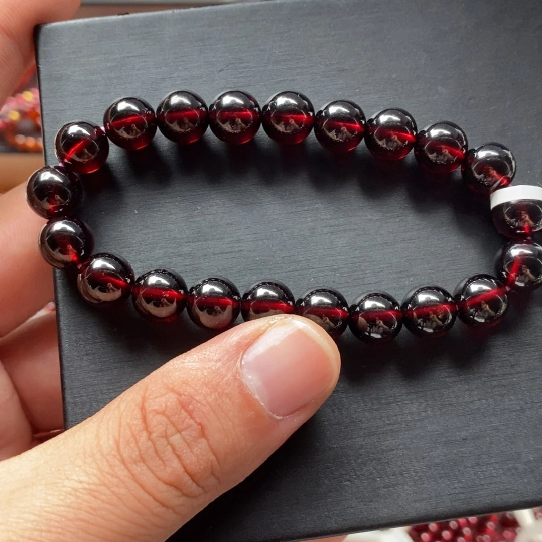 石榴石手链未镶嵌9.5mm酒红色