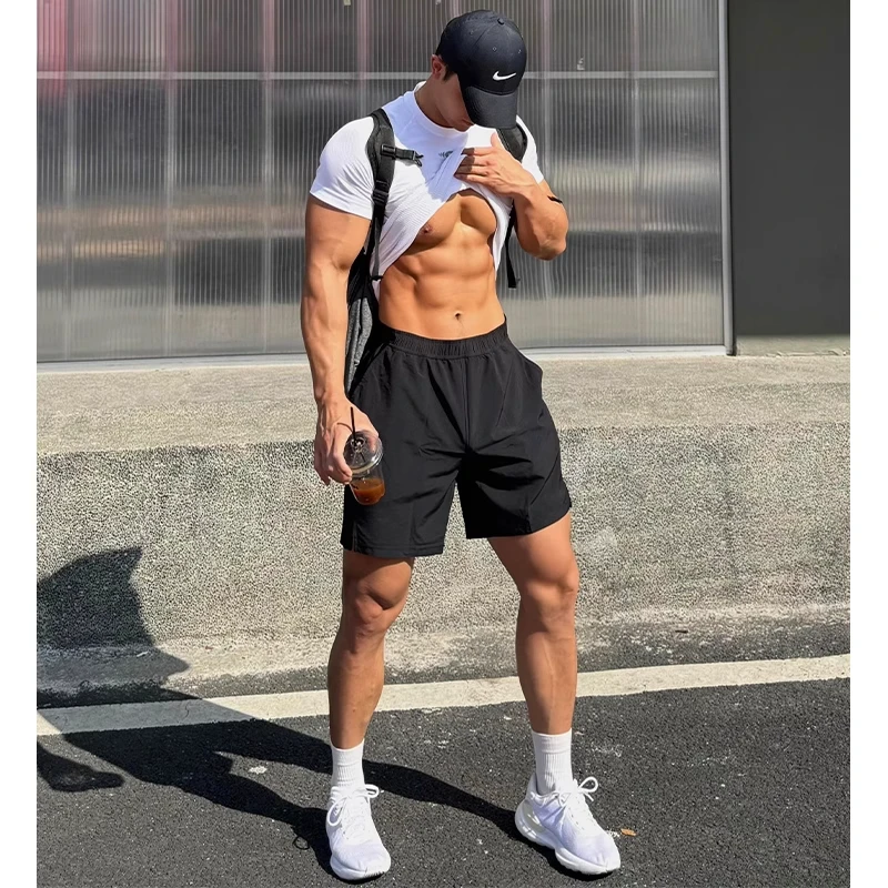 cleanfit黑色速干运动短裤男夏季美式健身篮球三四分裤休闲沙滩裤