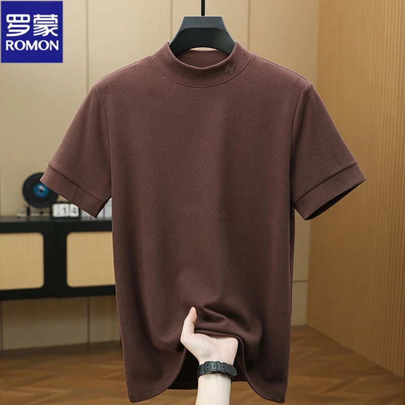Romon/罗蒙男士石墨烯保暖搭子短袖休闲百搭德绒打底衫半高领上衣